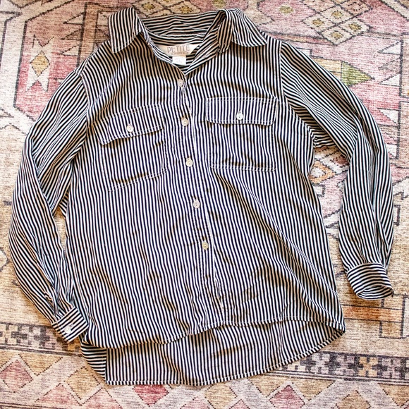 Petite Sophisticate Tops - Vintage Silk Striped Long Sleeve Blouse Small